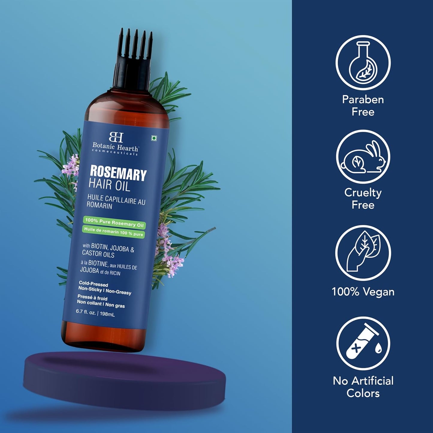 Rosemary Oil for Hair Growth – 100% Pure (6.7 fl oz) | Infused with Biotin, Jojoba & Castor Oil | Strengthening, Nourishing & Volumizing Treatment | Non-GMO Verified
