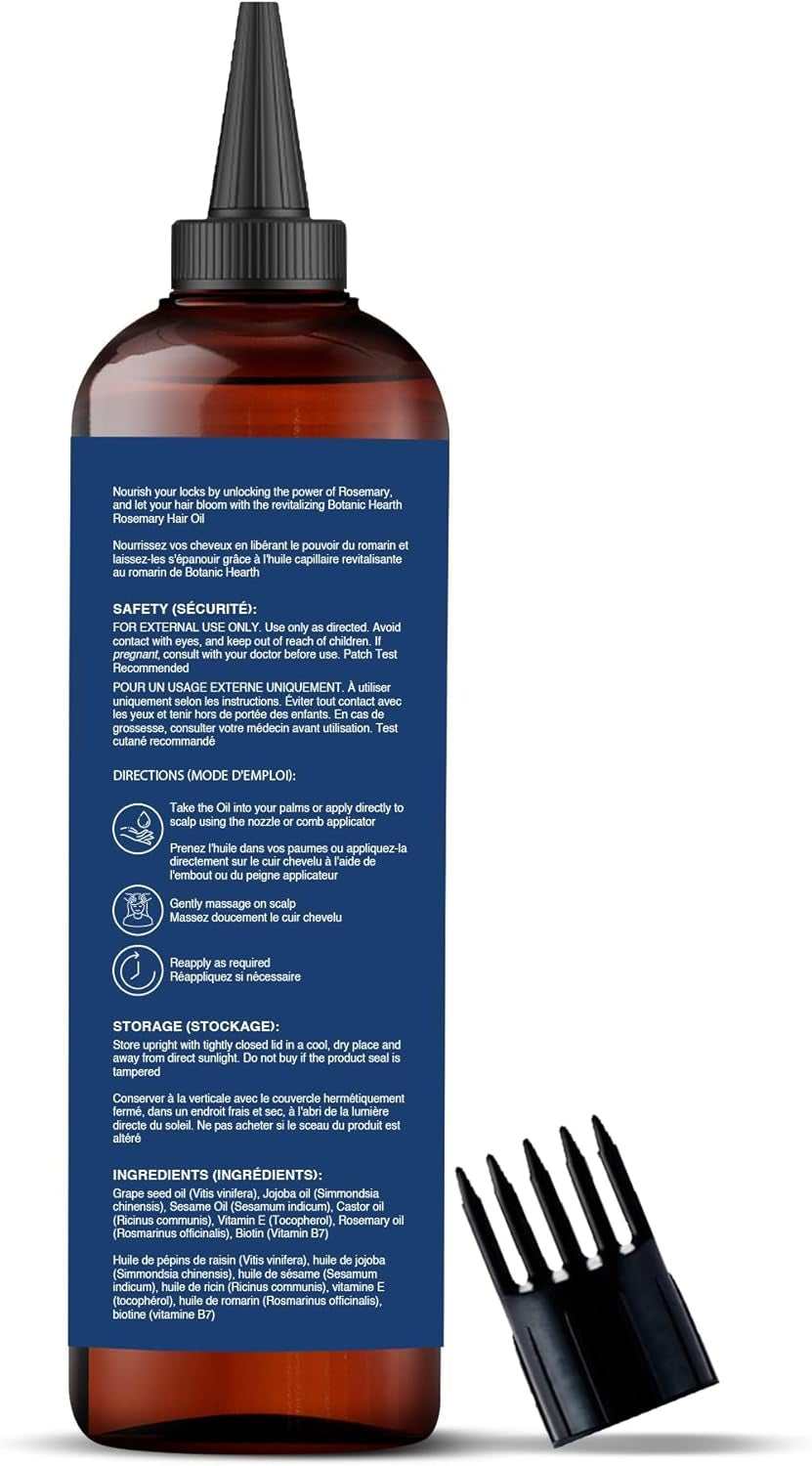 Rosemary Oil for Hair Growth – 100% Pure (6.7 fl oz) | Infused with Biotin, Jojoba & Castor Oil | Strengthening, Nourishing & Volumizing Treatment | Non-GMO Verified