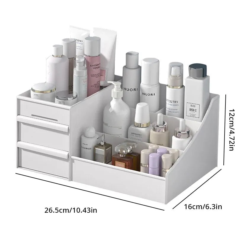 White Makeup Storage Drawer Organizer – Plastic Desktop Shelf for Cosmetics & Skincare, Dormitory Dressing Table Box