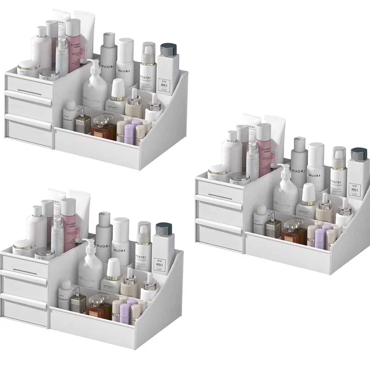 White Makeup Storage Drawer Organizer – Plastic Desktop Shelf for Cosmetics & Skincare, Dormitory Dressing Table Box