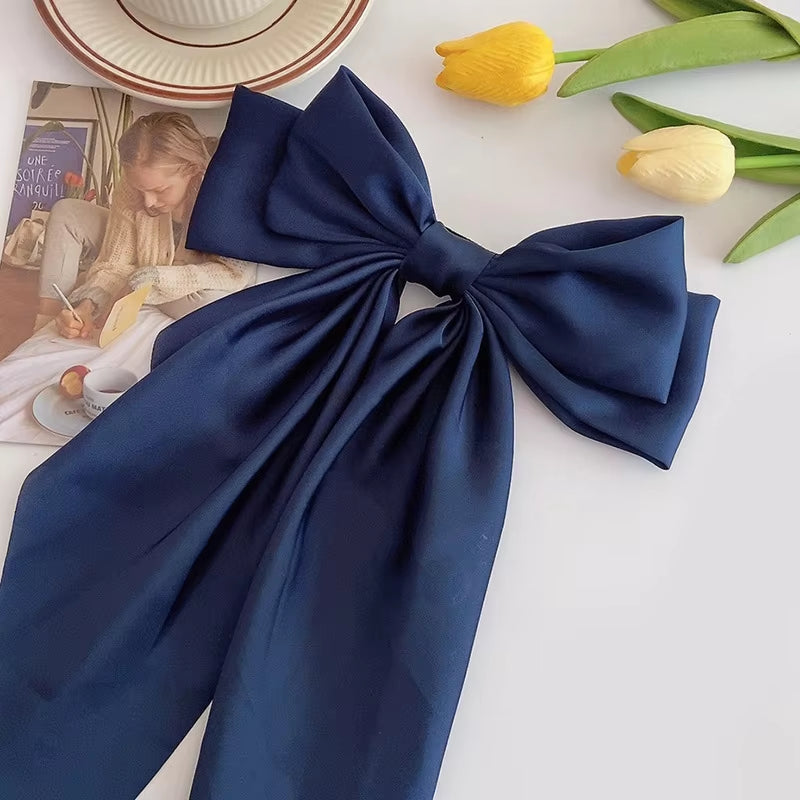 Elegant Large Satin Bow Hair Clip – Soft Ribbon Hairpin for Women & Girls | Fashion Hair Accessory