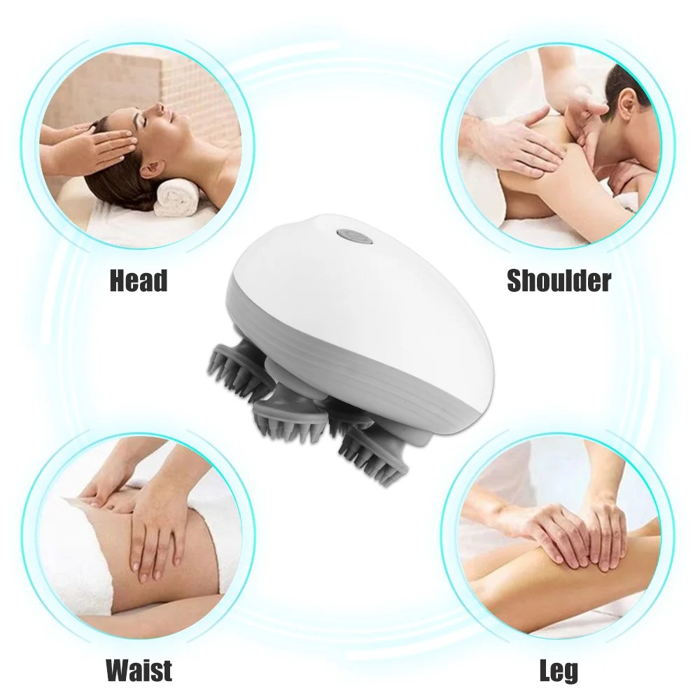 Electric Scalp Massager with 4 Kneading Heads – Deep Tissue Massage for Scalp, Body & Pet Care