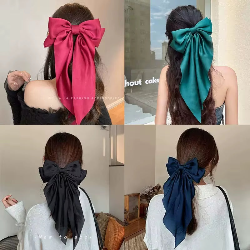Elegant Large Satin Bow Hair Clip – Soft Ribbon Hairpin for Women & Girls | Fashion Hair Accessory