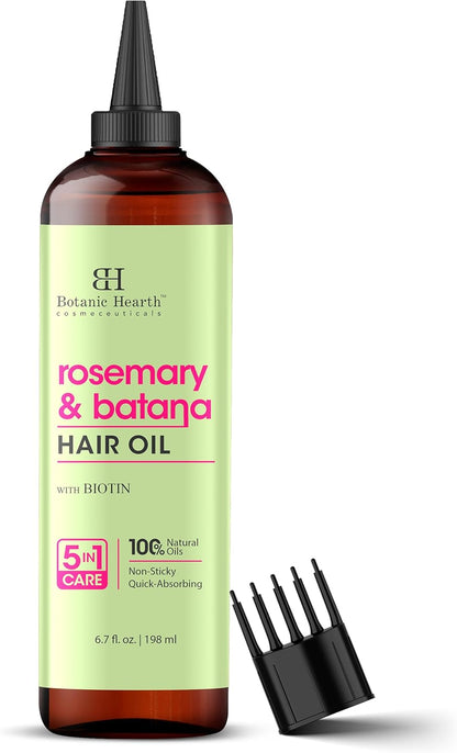 Rosemary Oil for Hair Growth – 100% Pure (6.7 fl oz) | Infused with Biotin, Jojoba & Castor Oil | Strengthening, Nourishing & Volumizing Treatment | Non-GMO Verified