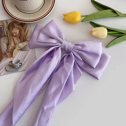 Elegant Large Satin Bow Hair Clip – Soft Ribbon Hairpin for Women & Girls | Fashion Hair Accessory