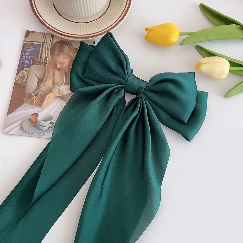 Elegant Large Satin Bow Hair Clip – Soft Ribbon Hairpin for Women & Girls | Fashion Hair Accessory