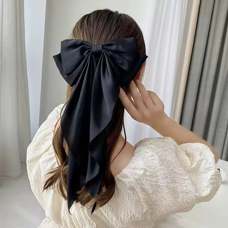 Elegant Large Satin Bow Hair Clip – Soft Ribbon Hairpin for Women & Girls | Fashion Hair Accessory