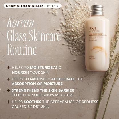 Rice Ceramide Moisturizing Emulsion – Lightweight Brightening & Hydrating Face Lotion with Rice Extract – Strengthens Skin Barrier & Targets Dryness – Korean Skincare