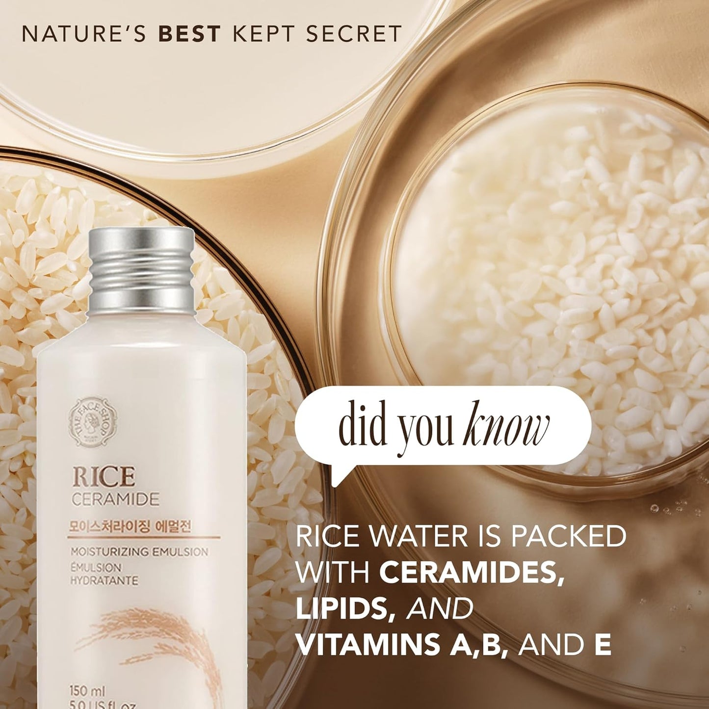 Rice Ceramide Moisturizing Emulsion – Lightweight Brightening & Hydrating Face Lotion with Rice Extract – Strengthens Skin Barrier & Targets Dryness – Korean Skincare