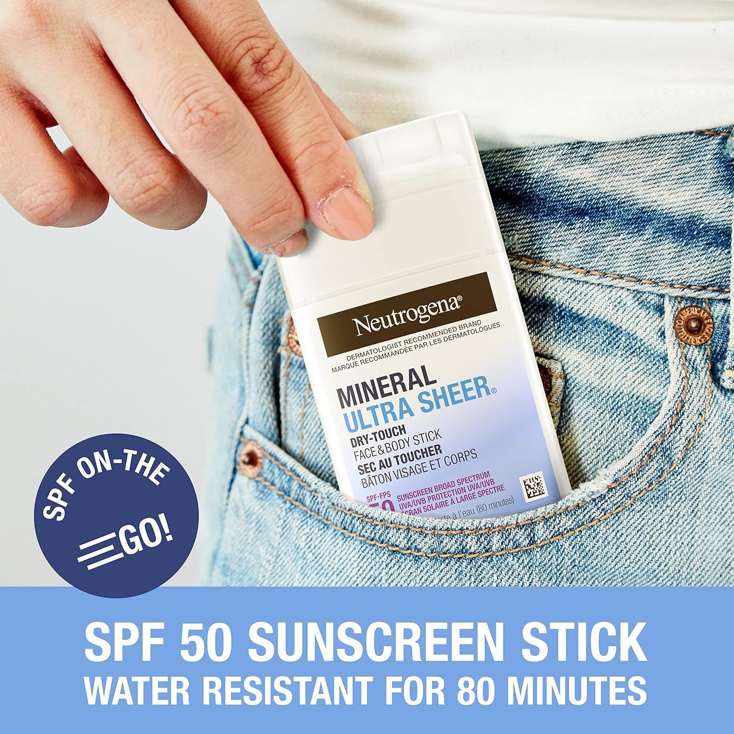 Mineral Ultra Sheer Dry-Touch SPF 50 Face & Body Stick – With Vitamin E & Zinc Oxide – Broad Spectrum Sun Protection – 42g, White