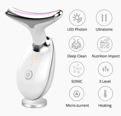 Wavy Chic 7-Color LED Microcurrent Facial Massager – Skin Firming Beauty Device for Face & Neck, Anti-Acne & Anti-Aging Therapy