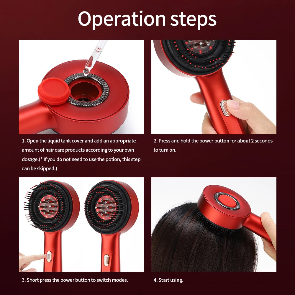 Electric Scalp Massage Comb with Red Light Therapy – Hair Growth Stimulator and Anti-Hair Loss Oil Applicator Brush