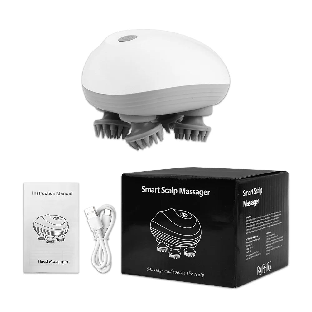 Electric Scalp Massager with 4 Kneading Heads – Deep Tissue Massage for Scalp, Body & Pet Care