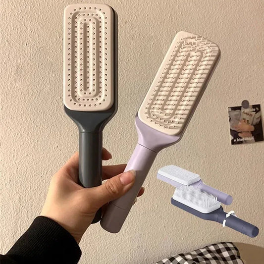 Rotatable Self-Cleaning Hair Brush – Anti-Static Massage Air Cushion Comb with Retractable Bristles for Women