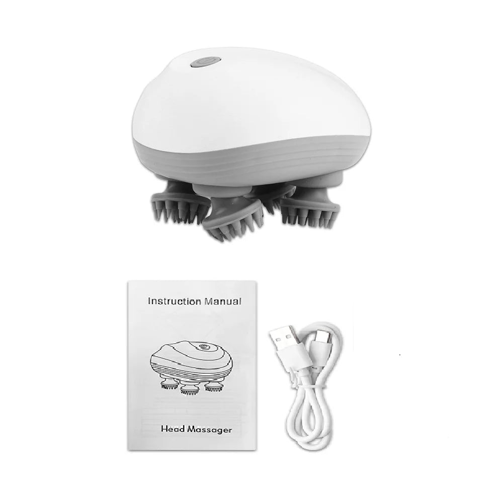 Electric Scalp Massager with 4 Kneading Heads – Deep Tissue Massage for Scalp, Body & Pet Care