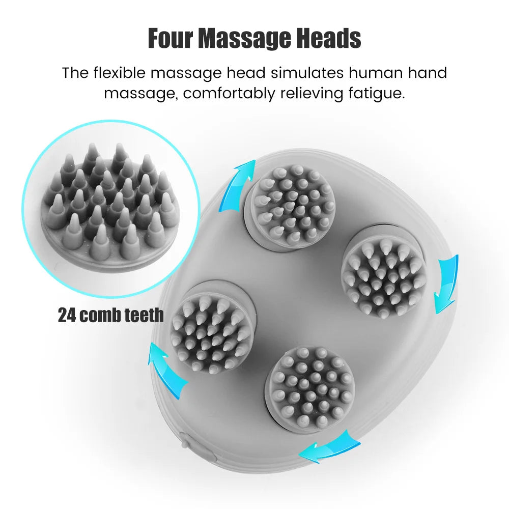 Electric Scalp Massager with 4 Kneading Heads – Deep Tissue Massage for Scalp, Body & Pet Care