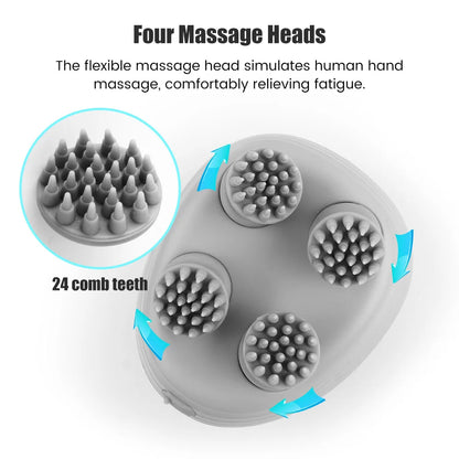Electric Scalp Massager with 4 Kneading Heads – Deep Tissue Massage for Scalp, Body & Pet Care