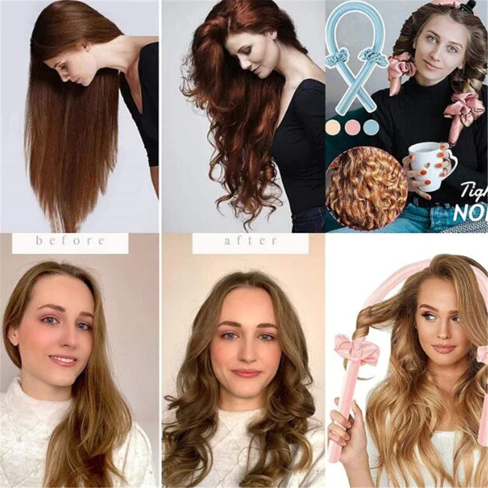 Heatless Curling Rod Headband – No Heat Silk Hair Curlers for Overnight Curls, Soft Sleep-In Ribbon Rollers, Lazy Hair Styling Tool