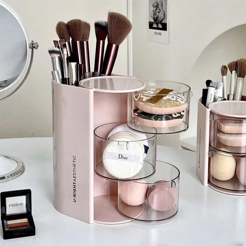 Rotating Cosmetic Organizer – Bathroom Makeup & Beauty Sponge Storage Case with Compartments