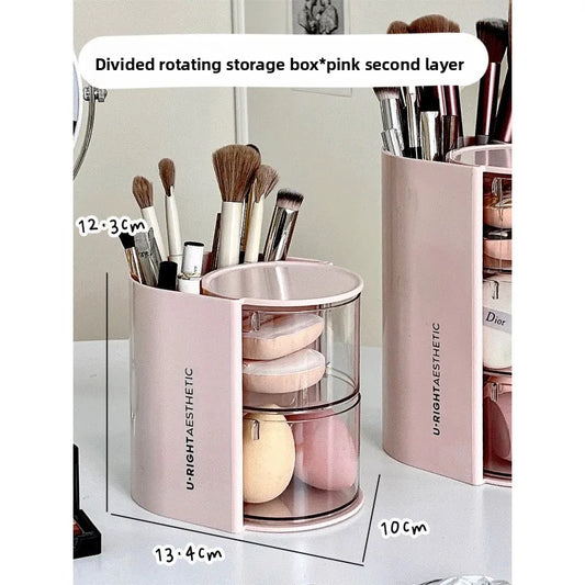 Rotating Cosmetic Organizer – Bathroom Makeup & Beauty Sponge Storage Case with Compartments