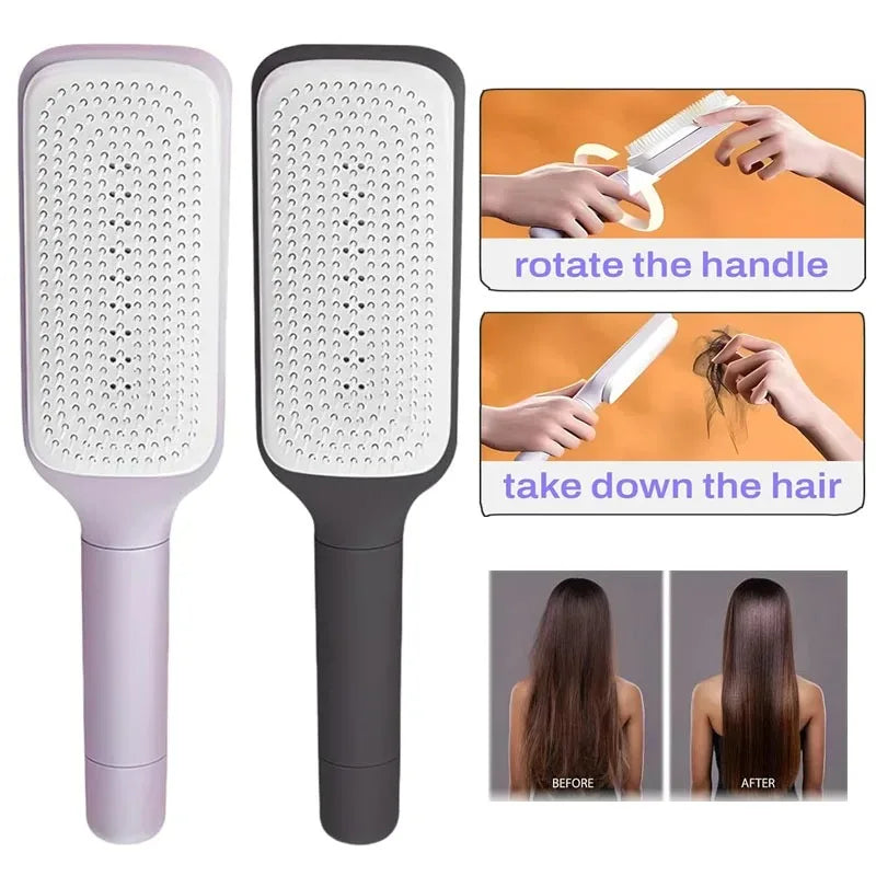 Rotatable Self-Cleaning Hair Brush – Anti-Static Massage Air Cushion Comb with Retractable Bristles for Women