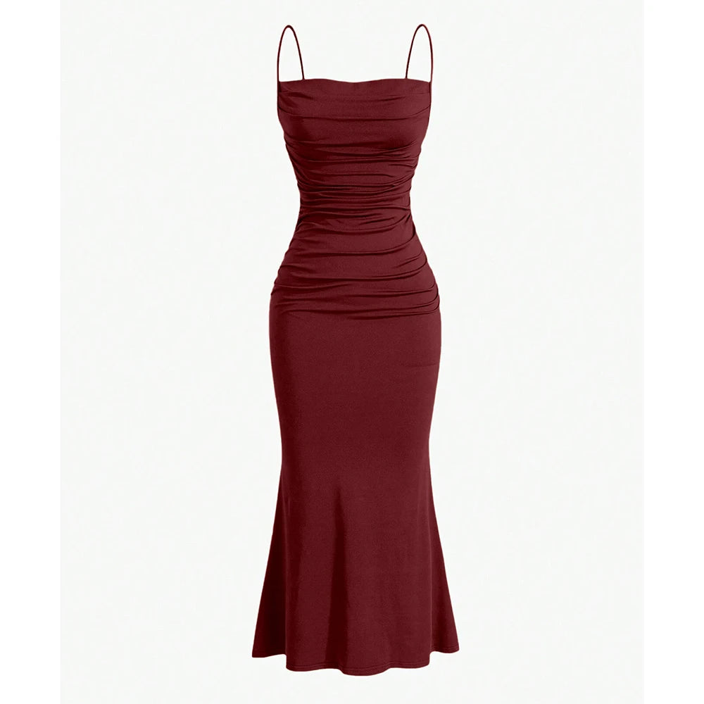 Mia Muse Women's Elegant Spaghetti Strap Maxi Dress – Slim Fit Summer Wedding & Evening Party Dress (Multi-Color)