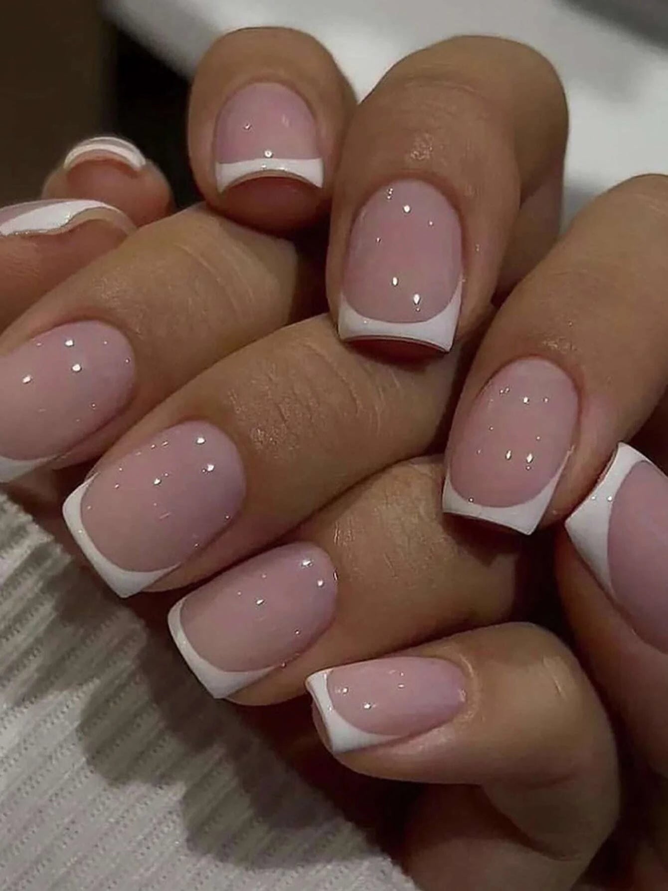 Short Square Press-On Nails – White French Tips with Cute Heart Design | Y2K Bridal Fake Nails Set for Women