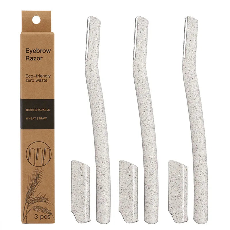 3-Pack Eco-Friendly Facial Razors for Women – Wheat Straw Eyebrow Shapers & Dermaplaning Tools with Safety Covers