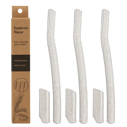 3-Pack Eco-Friendly Facial Razors for Women – Wheat Straw Eyebrow Shapers & Dermaplaning Tools with Safety Covers