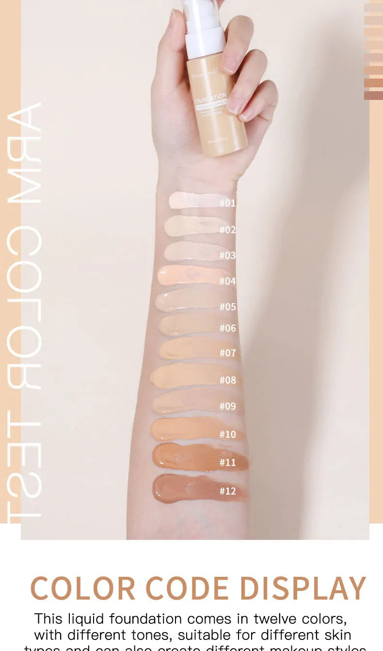 MAXFINE Long-Lasting Liquid Foundation & Concealer – Waterproof, Sweat-Resistant, Professional-Grade Makeup