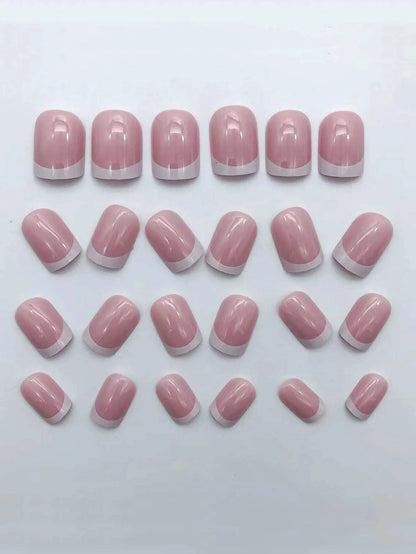 Short Square Press-On Nails – White French Tips with Cute Heart Design | Y2K Bridal Fake Nails Set for Women