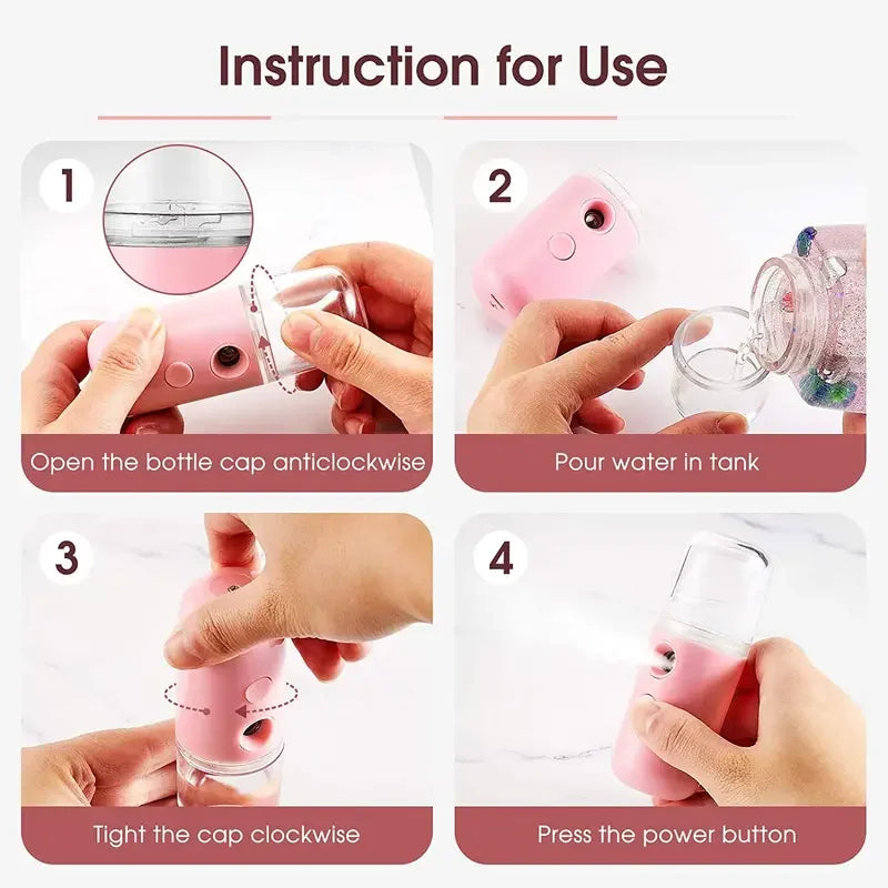 W-718B Mini Nano Facial Steamer – 30ml Portable USB Rechargeable Humidifier & Face Mist Sprayer for Skin Hydration & Sanitization