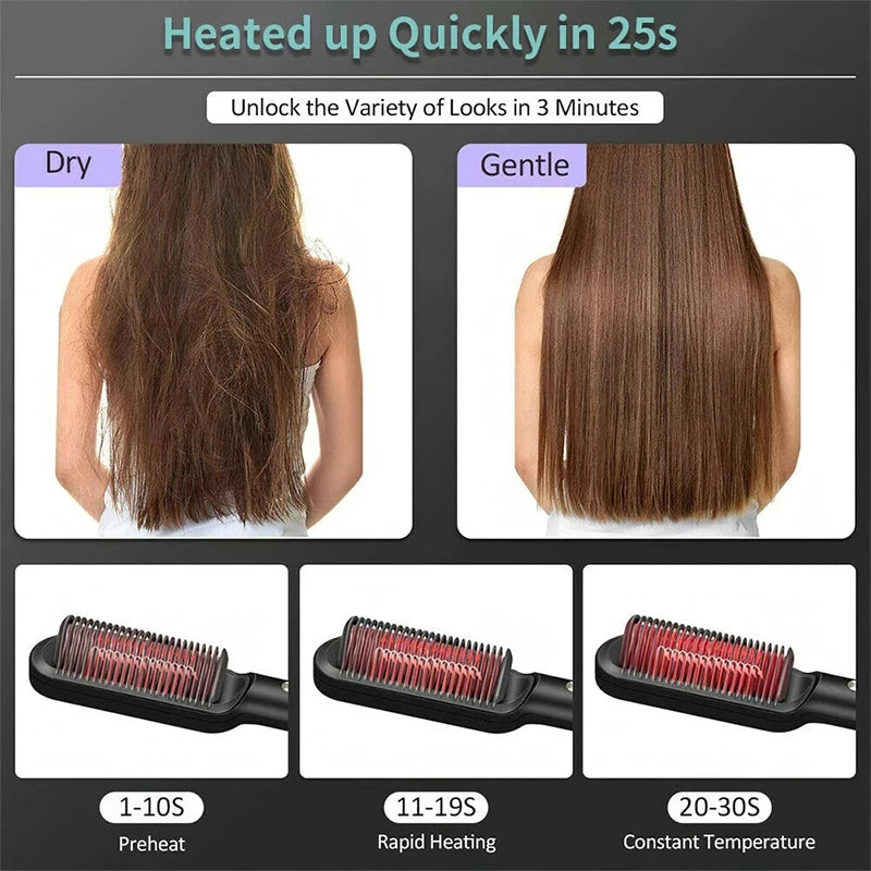 Multifunctional Ionic Hair Straightener and Curler Brush – Fast Heating Electric Comb Styler for Smooth, Frizz-Free Hair