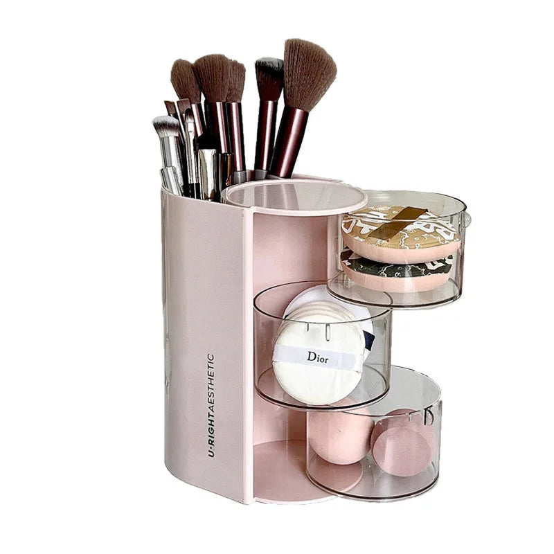 Rotating Cosmetic Organizer – Bathroom Makeup & Beauty Sponge Storage Case with Compartments