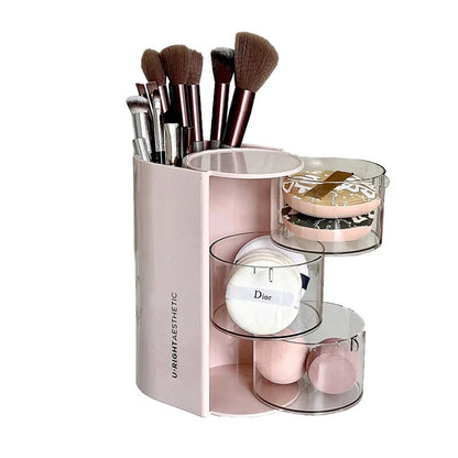 Rotating Cosmetic Organizer – Bathroom Makeup & Beauty Sponge Storage Case with Compartments