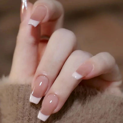 Short Square Press-On Nails – White French Tips with Cute Heart Design | Y2K Bridal Fake Nails Set for Women
