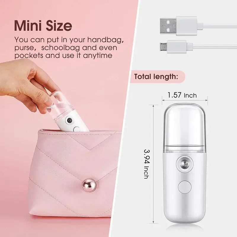 W-718B Mini Nano Facial Steamer – 30ml Portable USB Rechargeable Humidifier & Face Mist Sprayer for Skin Hydration & Sanitization