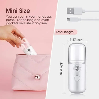 W-718B Mini Nano Facial Steamer – 30ml Portable USB Rechargeable Humidifier & Face Mist Sprayer for Skin Hydration & Sanitization