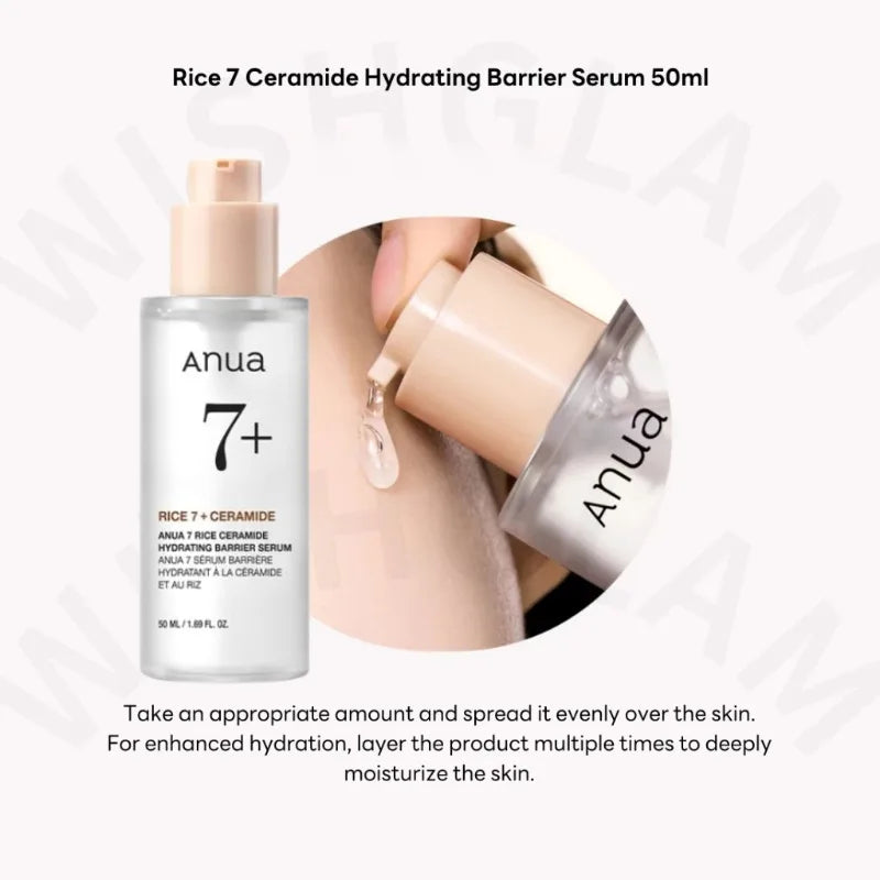 Anua 7 Rice Ceramide Hydrating Barrier Serum – Brightening & Moisturizing Face Serum with Niacinamide, Hyaluronic Acid & Rice Extract (50ml)