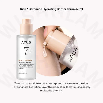 Anua 7 Rice Ceramide Hydrating Barrier Serum – Brightening & Moisturizing Face Serum with Niacinamide, Hyaluronic Acid & Rice Extract (50ml)