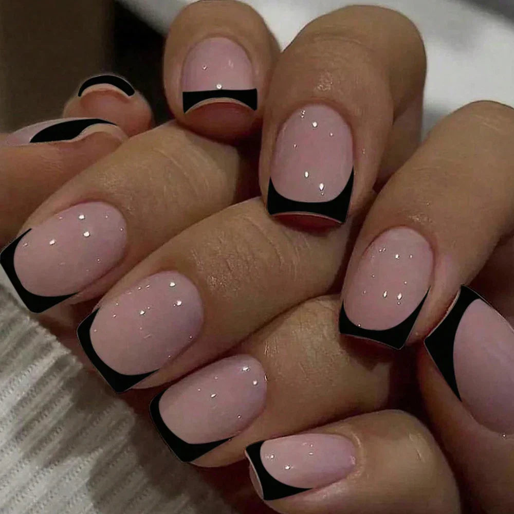 Short Square Press-On Nails – White French Tips with Cute Heart Design | Y2K Bridal Fake Nails Set for Women