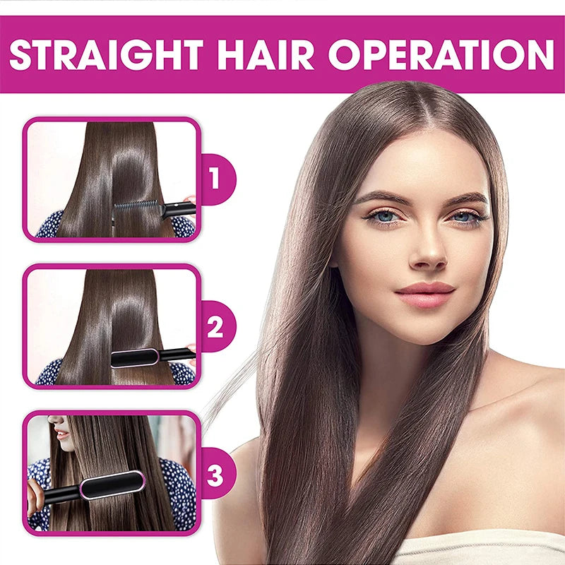 Multifunctional Ionic Hair Straightener and Curler Brush – Fast Heating Electric Comb Styler for Smooth, Frizz-Free Hair