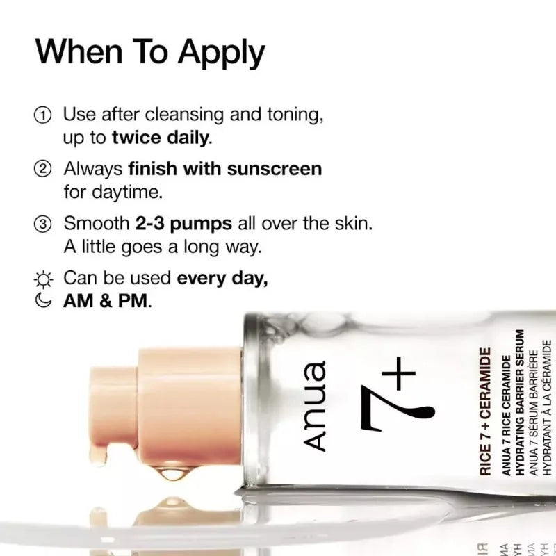 Anua 7 Rice Ceramide Hydrating Barrier Serum – Brightening & Moisturizing Face Serum with Niacinamide, Hyaluronic Acid & Rice Extract (50ml)