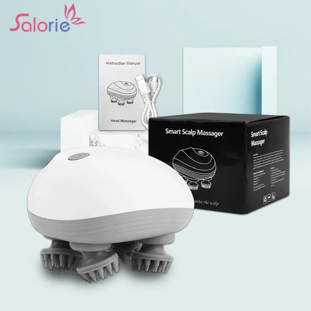 Electric Scalp Massager with 4 Kneading Heads – Deep Tissue Massage for Scalp, Body & Pet Care