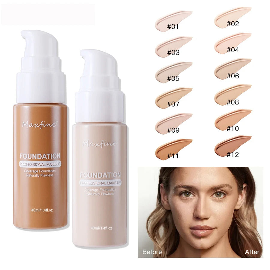 MAXFINE Long-Lasting Liquid Foundation & Concealer – Waterproof, Sweat-Resistant, Professional-Grade Makeup