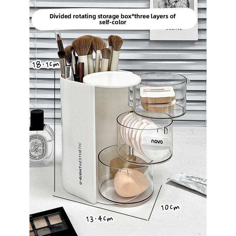 Rotating Cosmetic Organizer – Bathroom Makeup & Beauty Sponge Storage Case with Compartments