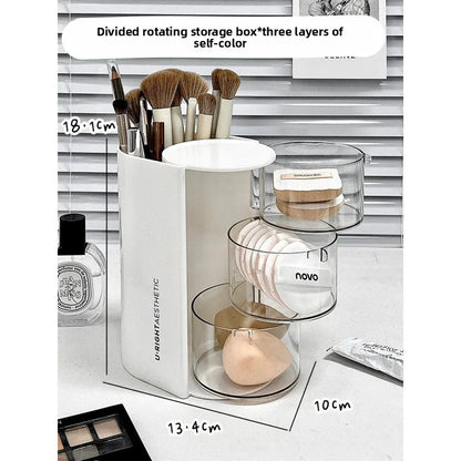 Rotating Cosmetic Organizer – Bathroom Makeup & Beauty Sponge Storage Case with Compartments