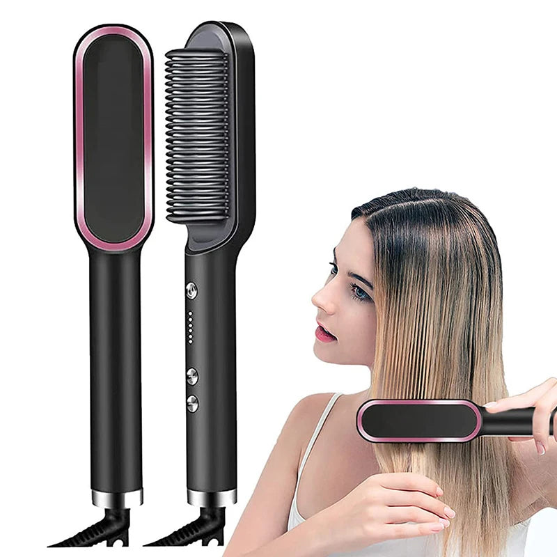 Multifunctional Ionic Hair Straightener and Curler Brush – Fast Heating Electric Comb Styler for Smooth, Frizz-Free Hair