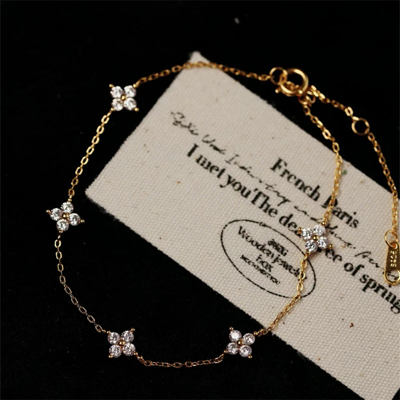 Crystal Flower Stainless Steel Bracelet for Women – Elegant Korean Fashion Jewelry, Perfect Anniversary Gift