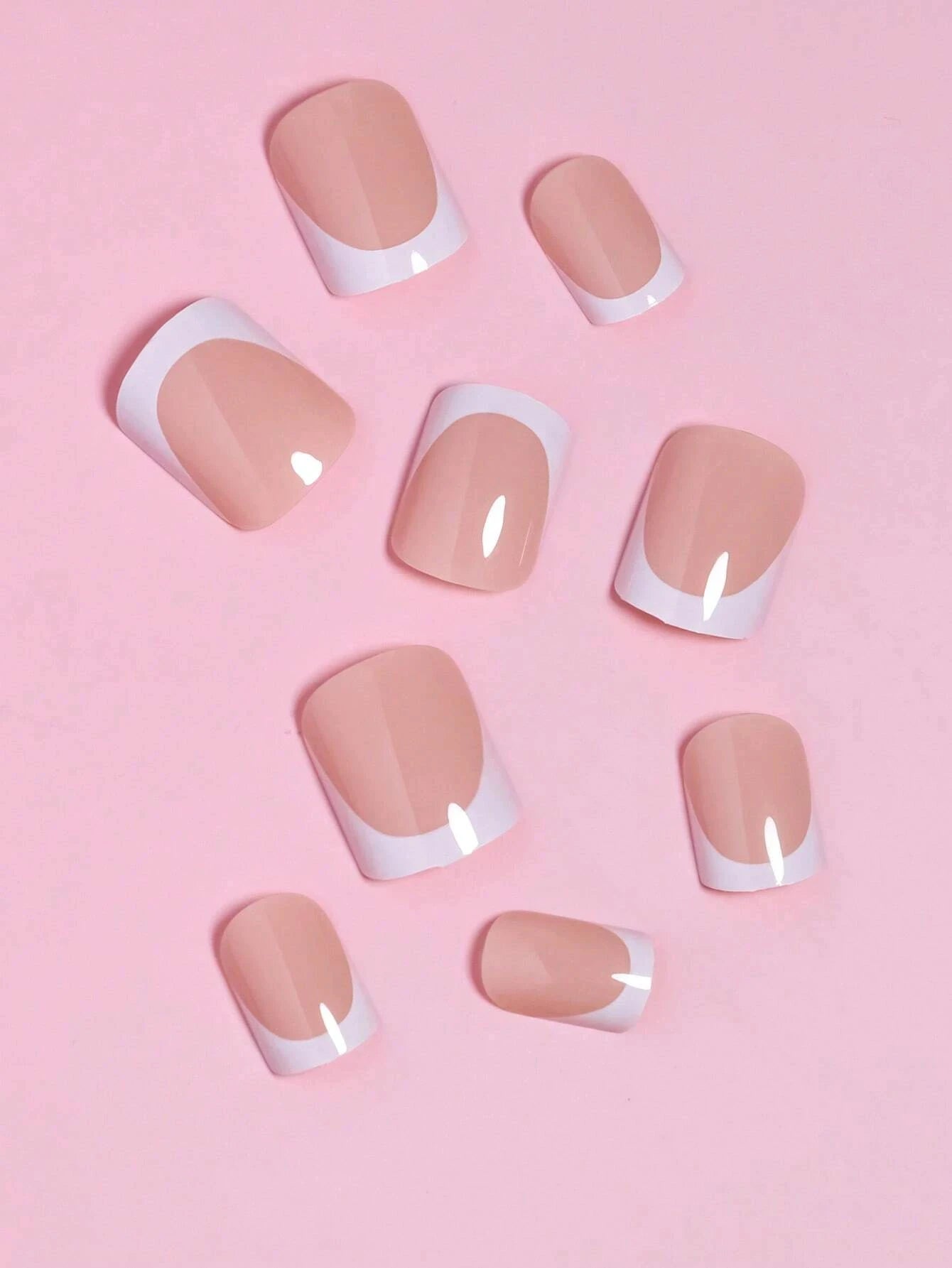 Short Square Press-On Nails – White French Tips with Cute Heart Design | Y2K Bridal Fake Nails Set for Women
